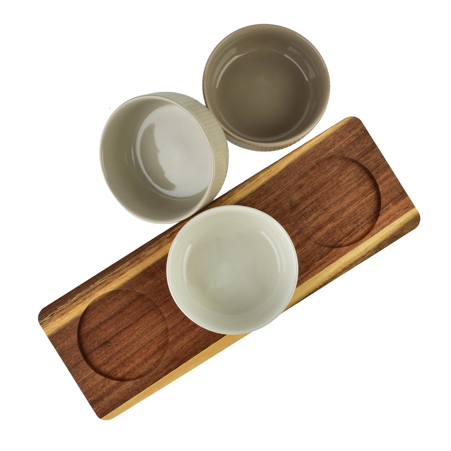 MODERN KITCHEN Schneidebrett mit 3 Schalen, geriffelt, Beige – Seitenansicht
