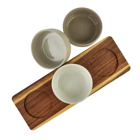 MODERN KITCHEN Schneidebrett mit 3 Schalen, geriffelt, Beige – Seitenansicht