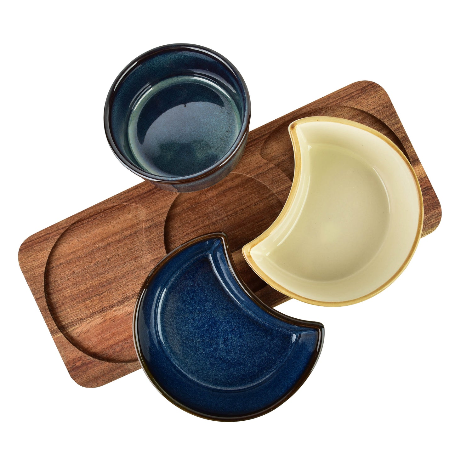 MODERN KITCHEN Schneidebrett mit 3 Schalen, Blau-Beige, symmetrisch – Detailansicht