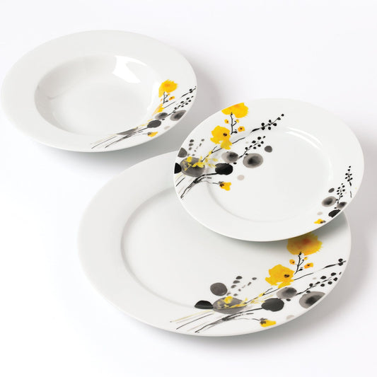 LEA Yellow 18 teiliges Geschirrset 21 8 cm/19 2 cm/27 cm Suppenteller 220 ml