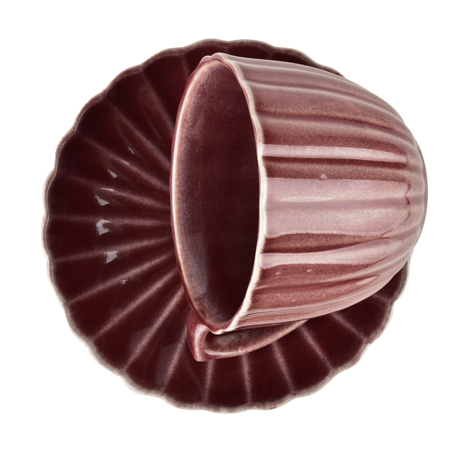 EVIE BURGUNDY Tasse mit Untertasse, 300 ml – Seitenansicht