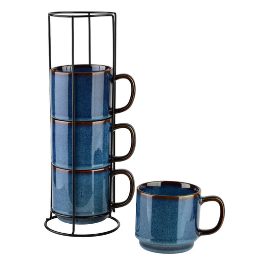 EVIE DARK BLUE Set mit 4 Bechern auf Ständer, Katzenmotiv, 4 x 370 ml – Detailansicht