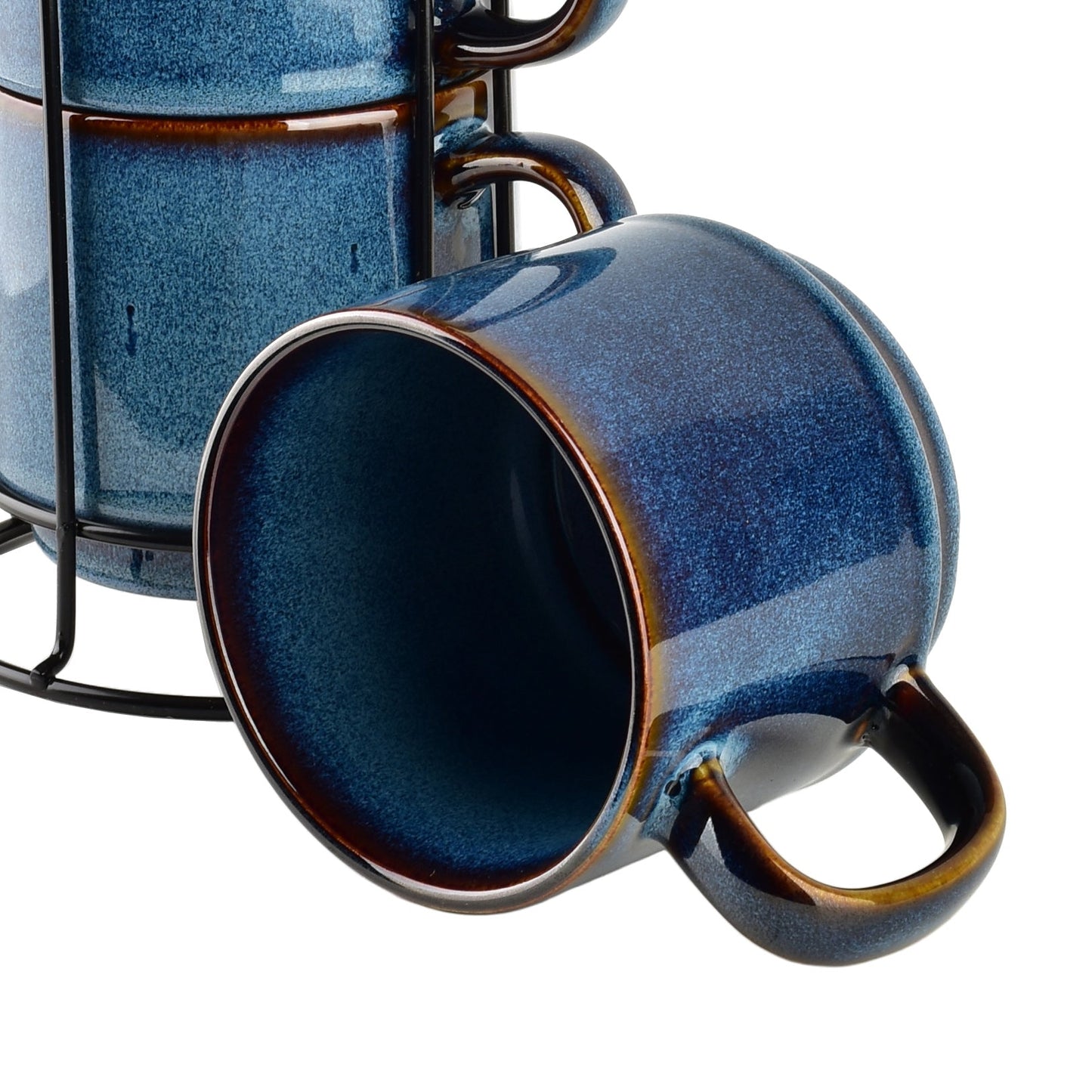 EVIE DARK BLUE Set mit 4 Bechern auf Ständer, Katzenmotiv, 4 x 370 ml – in Verwendung