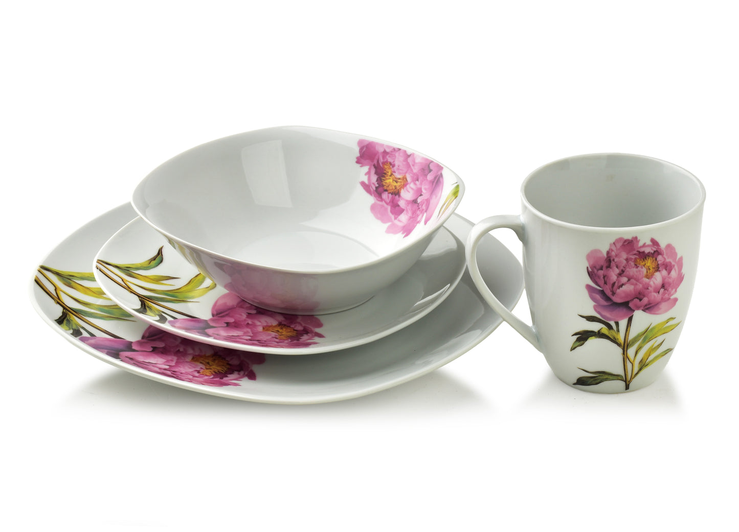 LEA Peony 16 teiliges Geschirrset Tasse 370 ml / Schüssel 500 ml 17/19 5/25 5 cm - Tinkie