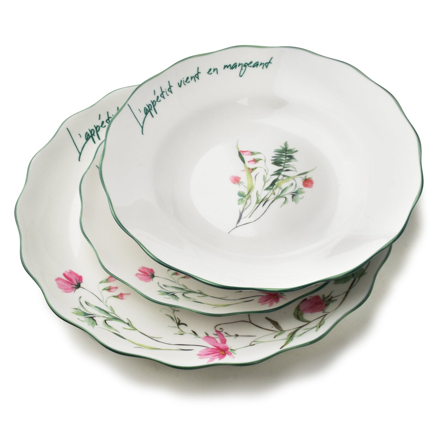 MOLLIE Essteller 27 cm, Blumendekor mit französischem Schriftzug – Seitenansicht