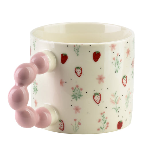 NARIA Becher 350 ml, Erdbeermotiv, Pastellgrün-Rosa – Detailansicht