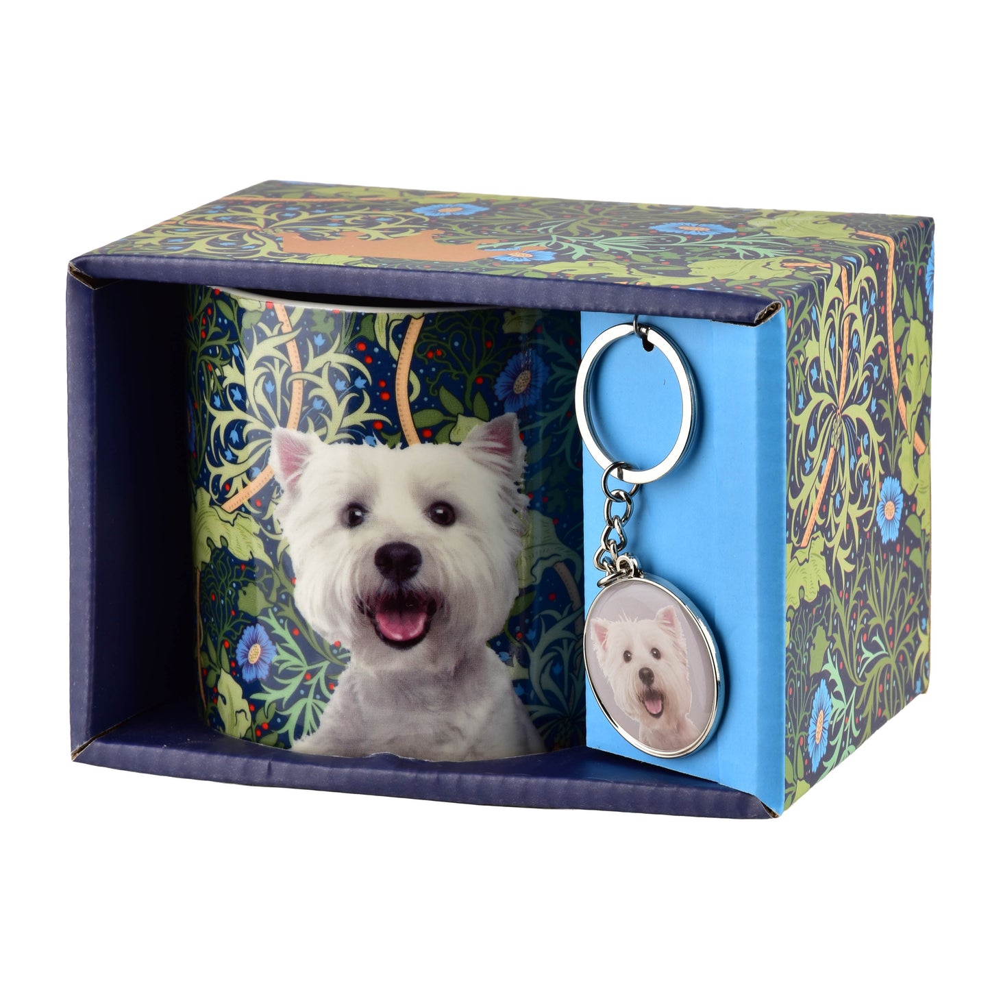 NOYA Becher mit Schlüsselanhänger, West Highland Terrier, botanisches Design – Seitenansicht