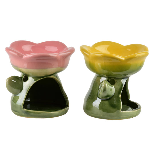 Ölduftlampe Blume, Keramik, Grün-Rosa – Detailansicht