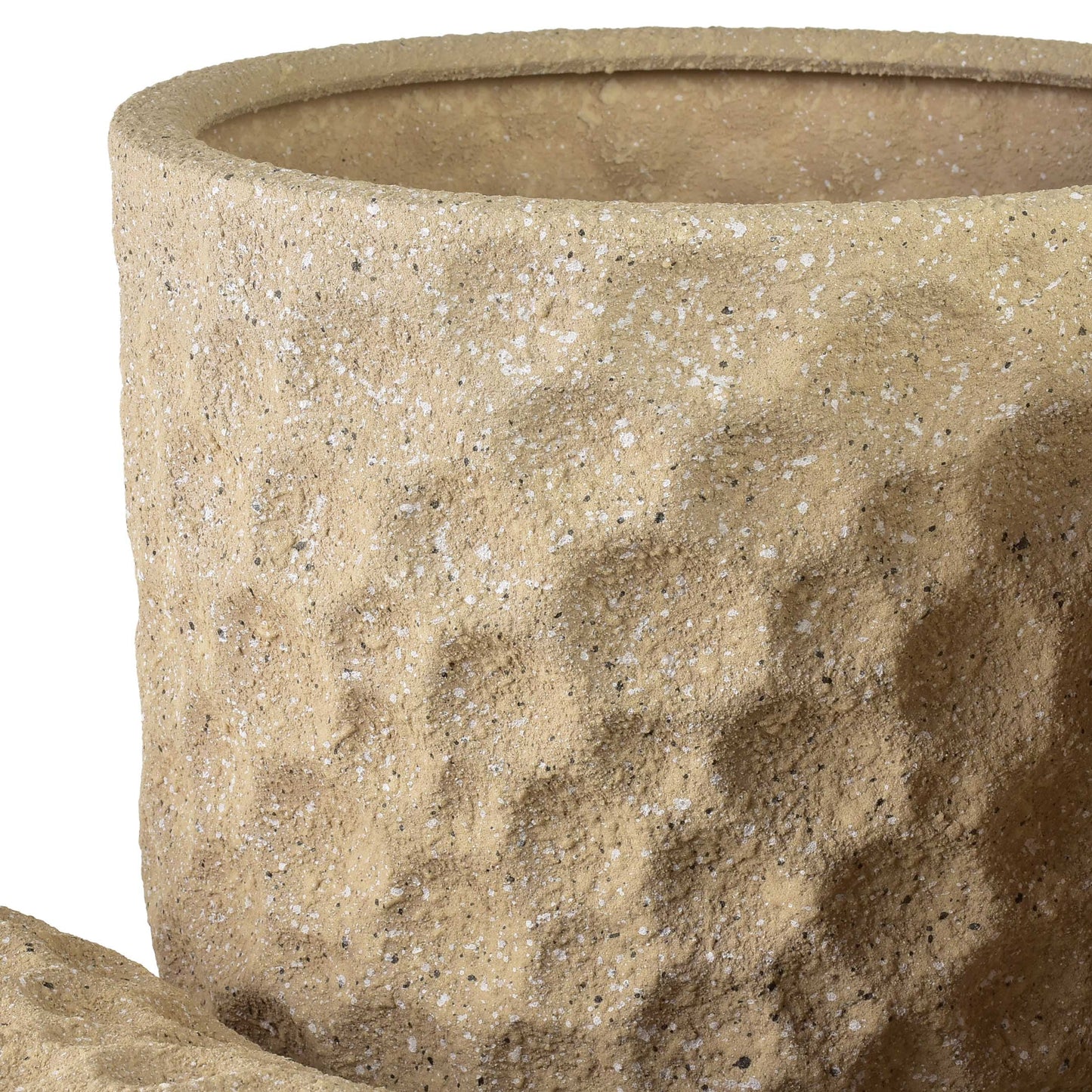 NEVA BEIGE Keramik-Übertopf-Set 3-tlg. Sandbeige, gepunktete Struktur – Seitenansicht