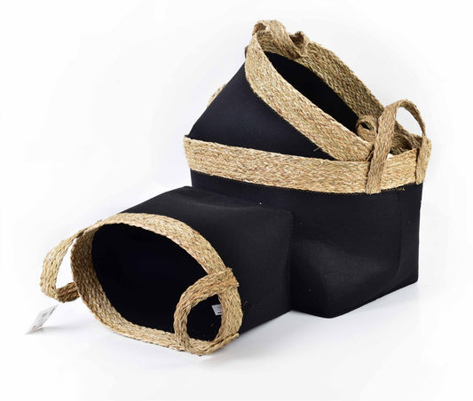 Bali 3er Korb Set aus Filz Gras Schwarz/Natur - tinkie.de