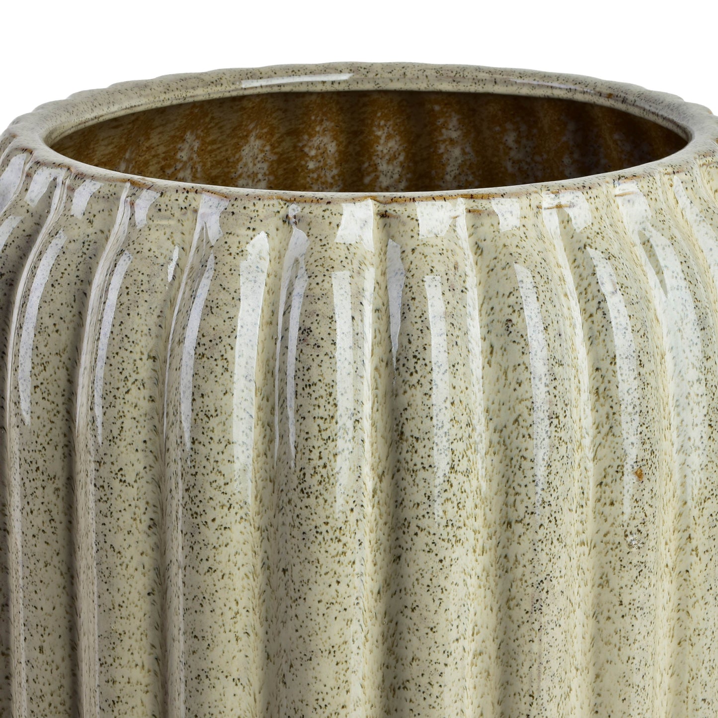 NEVA BEIGE Übertopf-Set 2-tlg. BIG, gedrehte Streifenstruktur, bis 44 cm – Seitenansicht