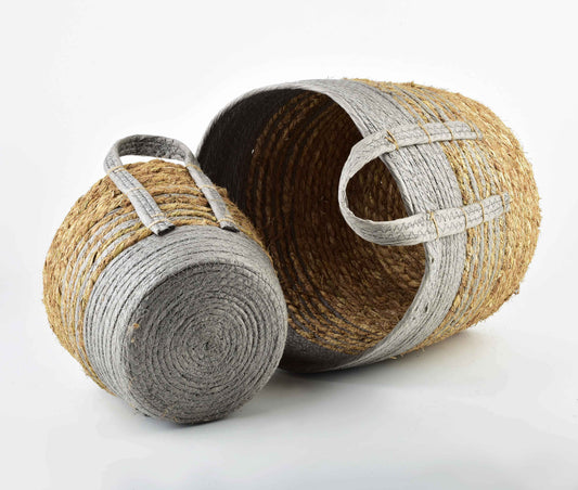 Mondex Bali 2er Korb Set aus Seegras grau 33/24 cm
