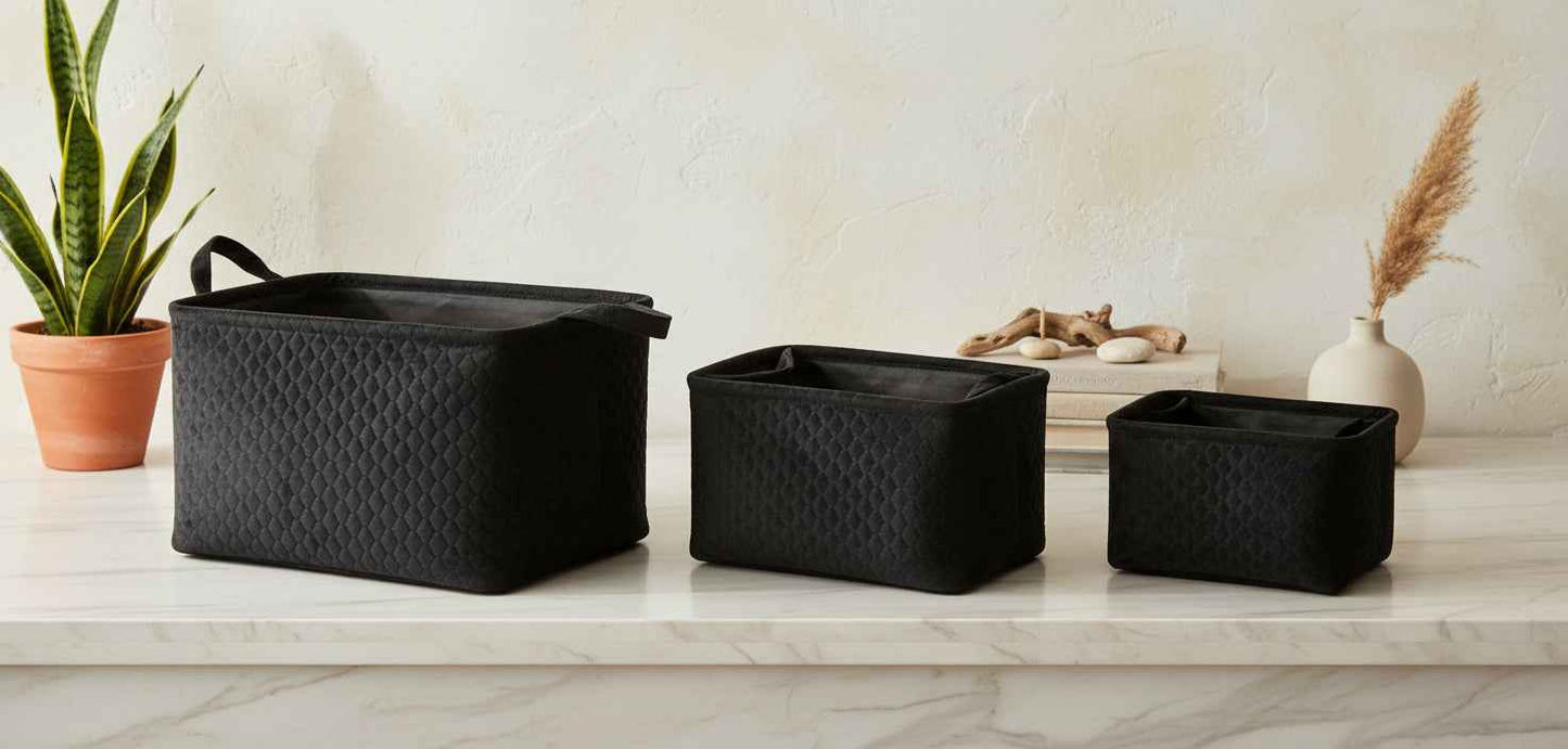 Mondex Sara Black 3er Set Aufbewahrungskörbe aus Velours Schwarz