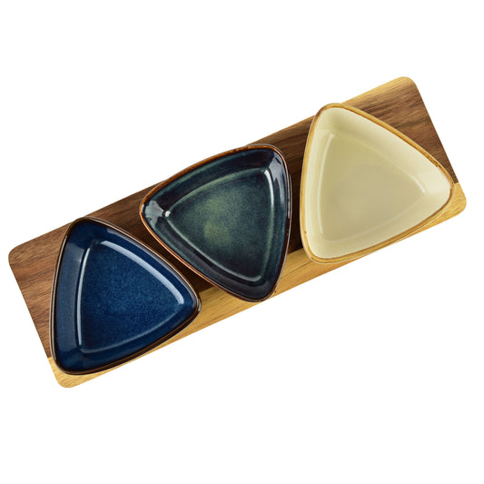 MODERN KITCHEN Schneidebrett mit 3 dreieckigen Schalen, Rosmarin, 110 ml – Seitenansicht