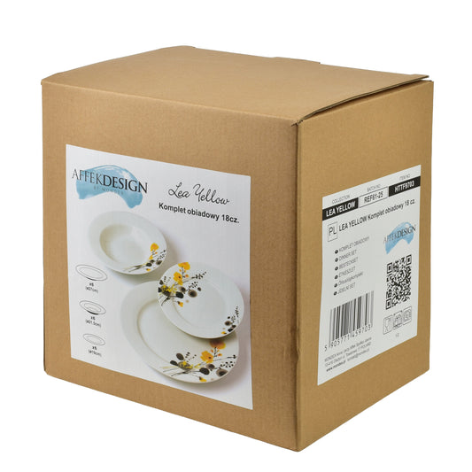 LEA YELLOW 18-teiliges Geschirrset, Gelb-Grau-Blüten, für 6 Personen – Seitenansicht