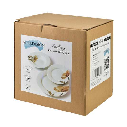 LEA BEIGE 18-teiliges Geschirrset, rundes Blumenmuster, für 6 Personen – Seitenansicht