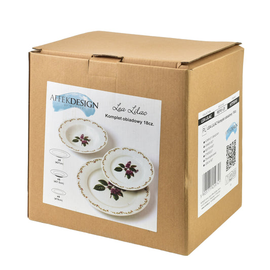 LEA LILAC 18-teiliges Geschirrset, Beige-Flieder-Blüten, für 6 Personen – Seitenansicht
