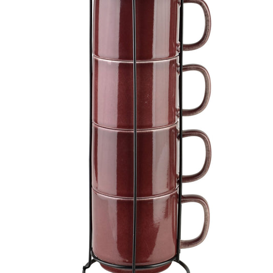 Evie Burgundy Set mit 4 Bechern auf einem Ständer ml