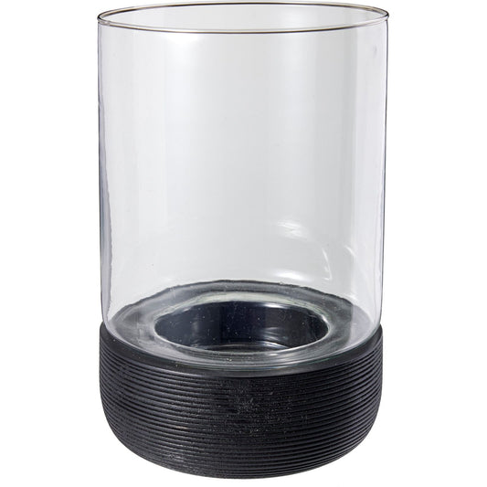 Glaskerzenhalter mit Sockel aus Mangoholz schwarz