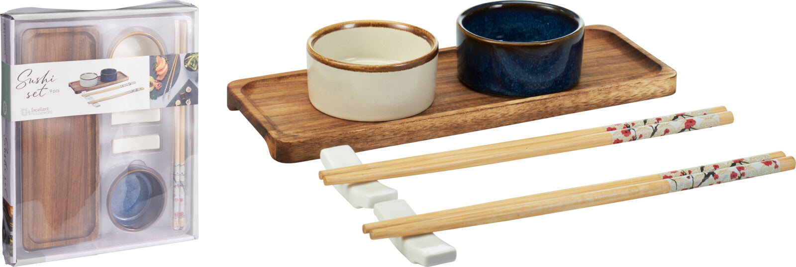 Sushi Set aus Porzellan Holz 24 cm 9 teilig - Tinkie