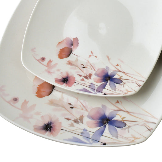 LEA DELICATE 18-teiliges Geschirrset, feines Blumendekor, für 6 Personen – in Verwendung
