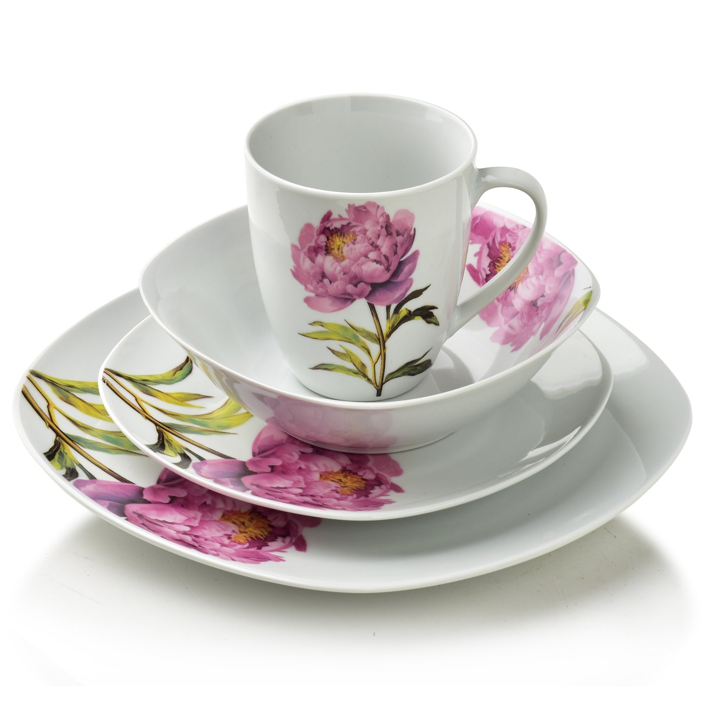 LEA Peony 16 teiliges Geschirrset Tasse 370 ml / Schüssel 500 ml 17/19 5/25 5 cm - Tinkie