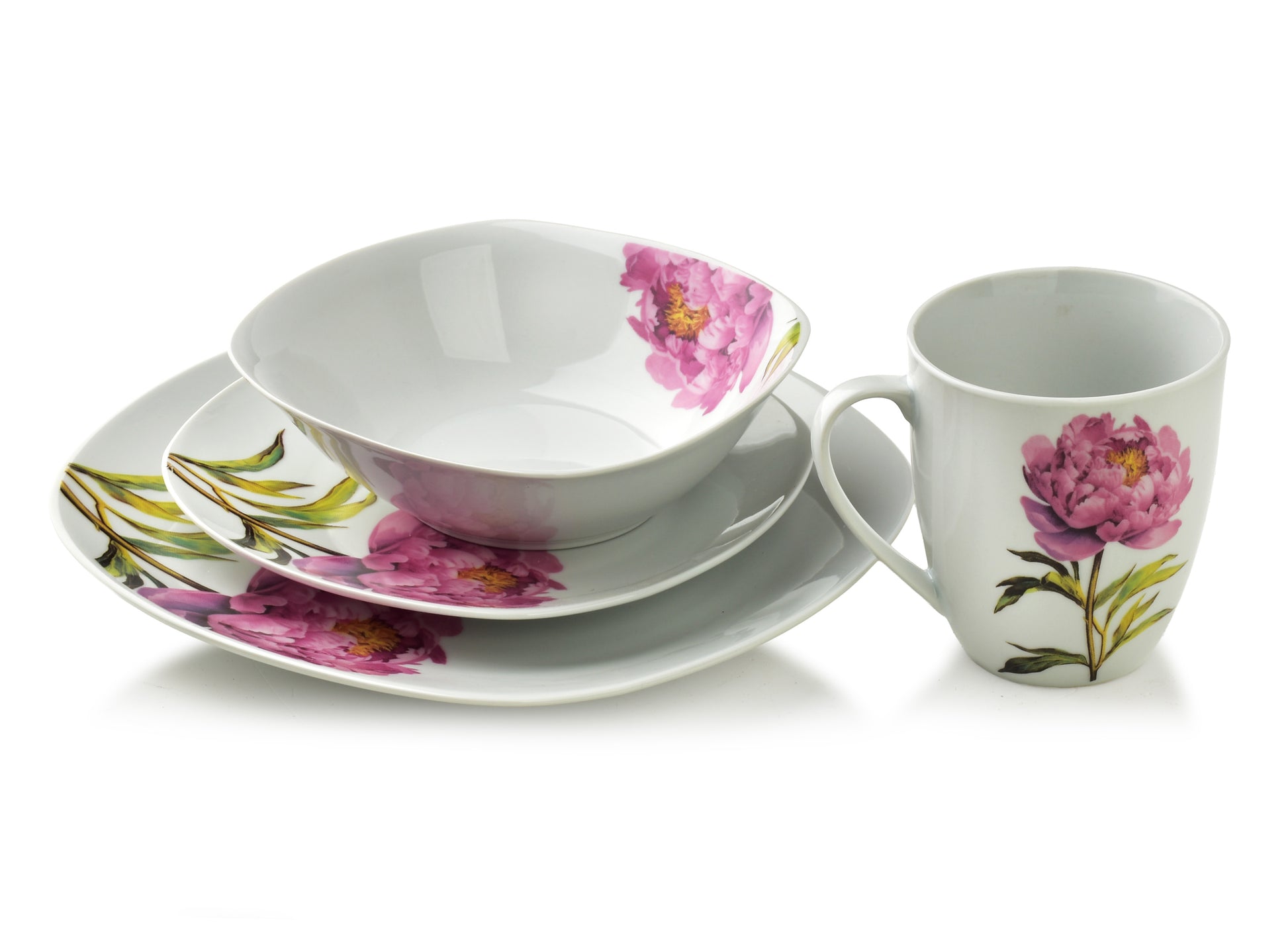 LEA Peony 16 teiliges Geschirrset Tasse 370 ml / Schüssel 500 ml 17/19 5/25 5 cm - Tinkie