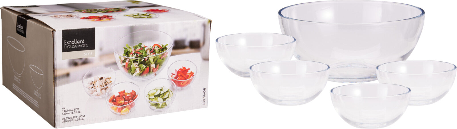 5 teiliges Set Glas Schalen - Tinkie
