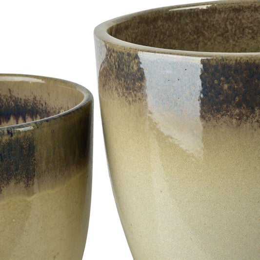 HEVRA Übertopf-Set 4-tlg., Fiber Clay matt, Beige-Schwarz, bis 44 cm – Seitenansicht