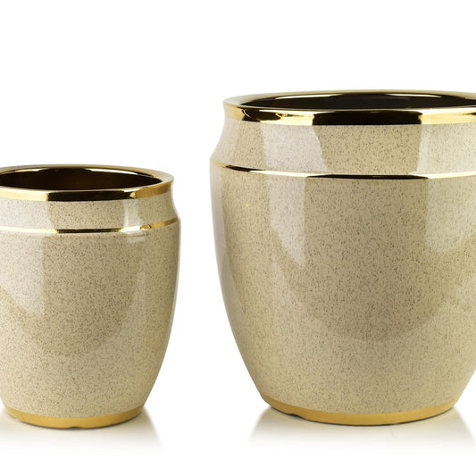 Neva Keramik-Übertopf Set (2-teilig) Gold & Beige - Tinkie
