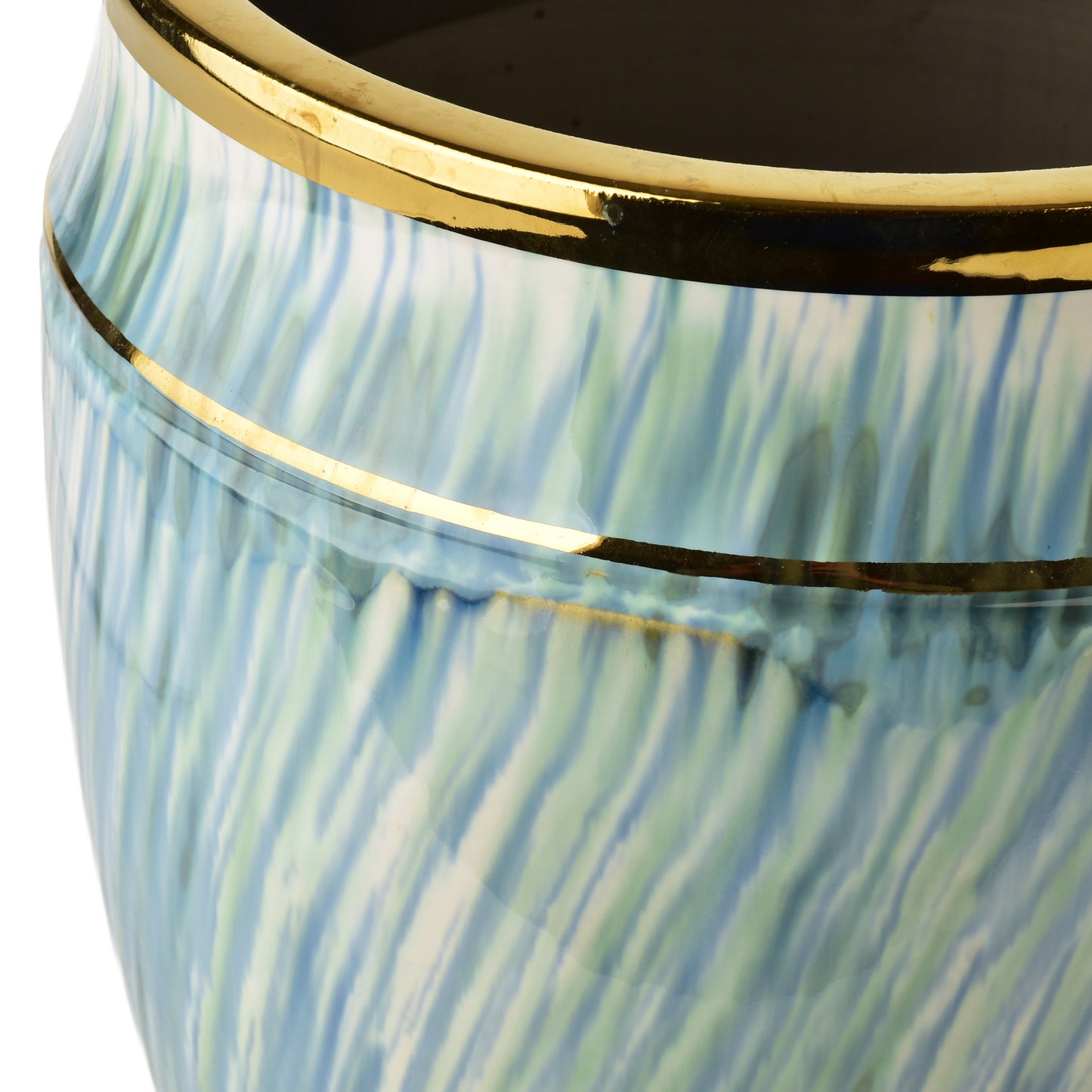 Neva Keramik-Übertopf Set (2-teilig) Blau-Weiß & Gold - Tinkie