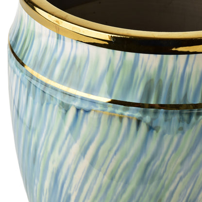 Neva Keramik-Übertopf Set (2-teilig) Blau-Weiß & Gold - Tinkie