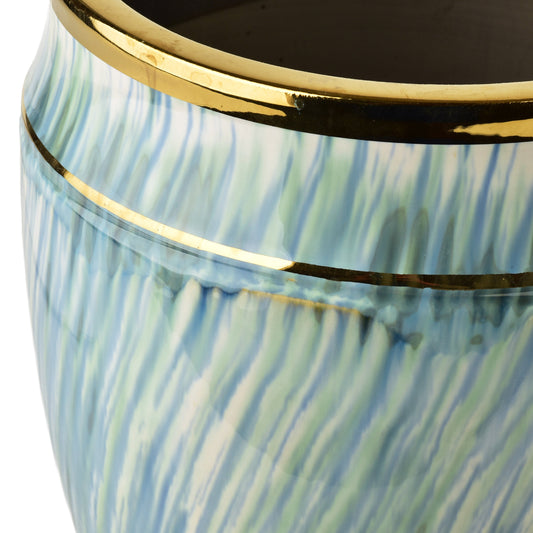 NEVA Keramik-Übertopf-Set 2-tlg. Blau-Weiß mit Gold, 31 & 21 cm – Seitenansicht