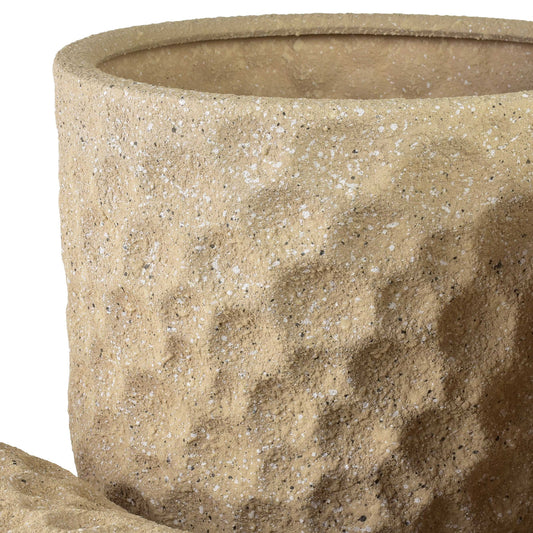 NEVA BEIGE Keramik-Übertopf-Set 3-tlg. Sandbeige, gepunktete Struktur – Seitenansicht