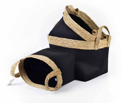 Bali 3er Korb Set aus Filz Gras Schwarz/Natur - tinkie.de