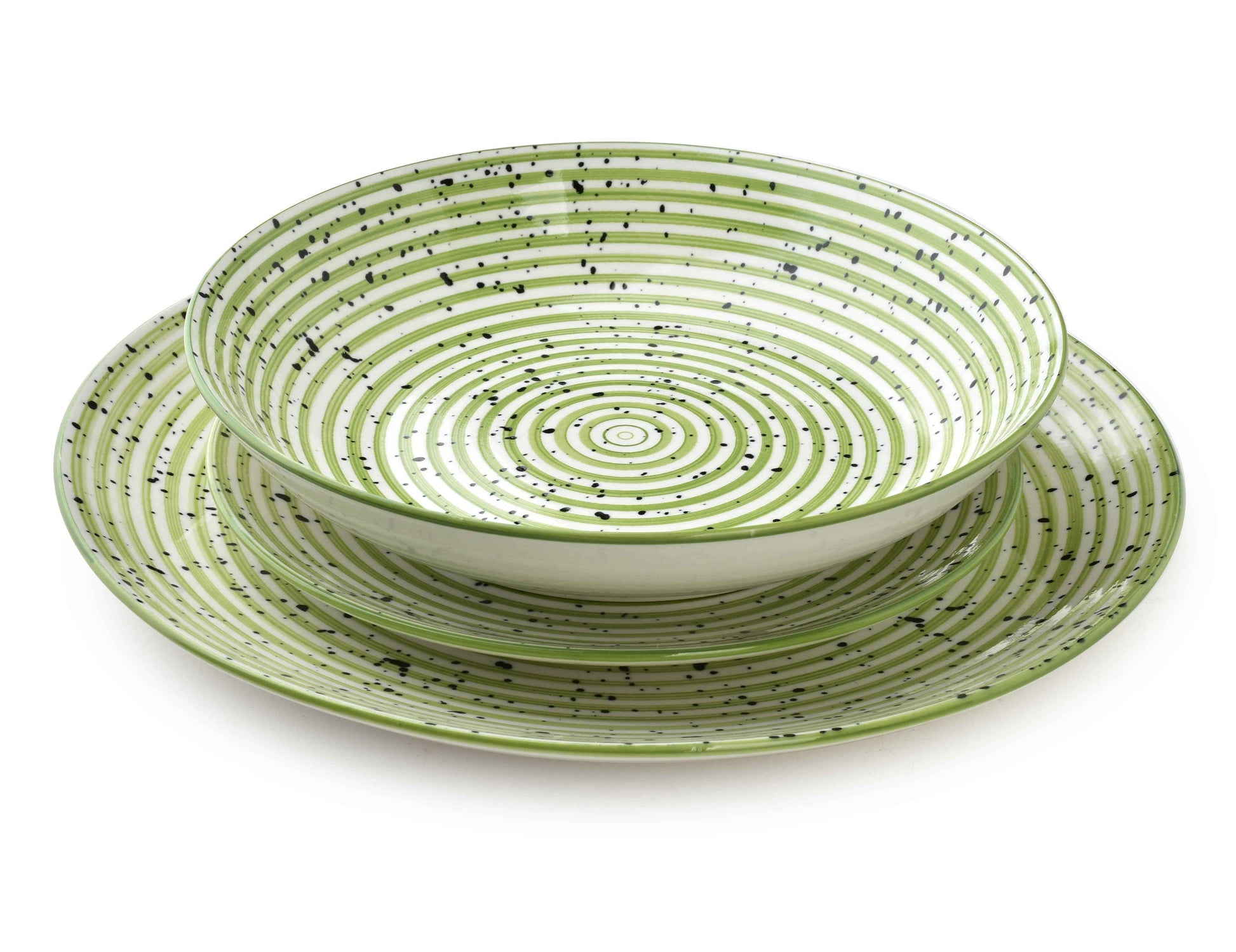 Stripes Green 18 teiliges Geschirrset 27/19/20 cm Schüssel 550 ml