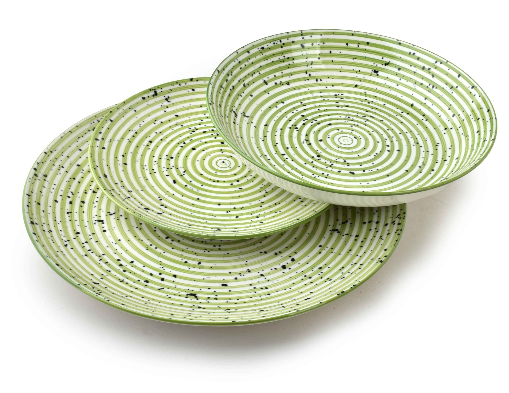 Stripes Green 18 teiliges Geschirrset 27/19/20 cm Schüssel 550 ml