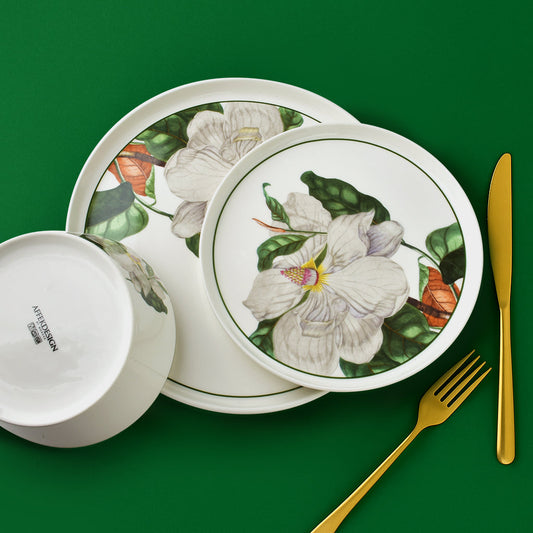 LEA TREE 18-teiliges Geschirrset, Magnolienblüten, New Bone China, für 6 Personen – Produktdetail