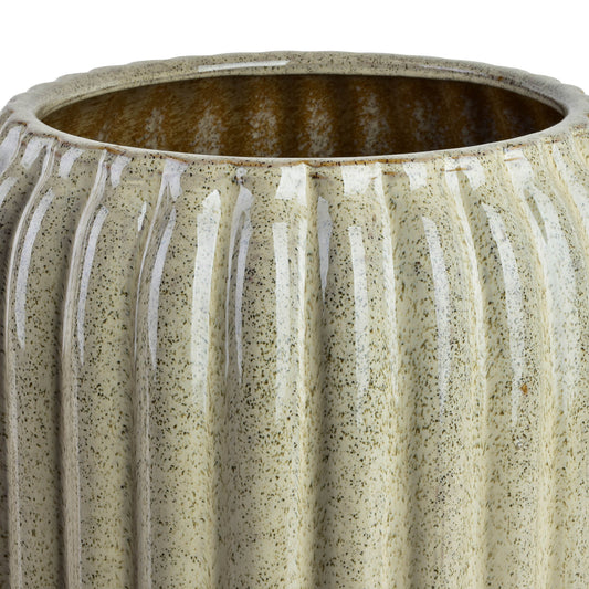 NEVA BEIGE Übertopf-Set 2-tlg. BIG, gedrehte Streifenstruktur, bis 44 cm – Seitenansicht