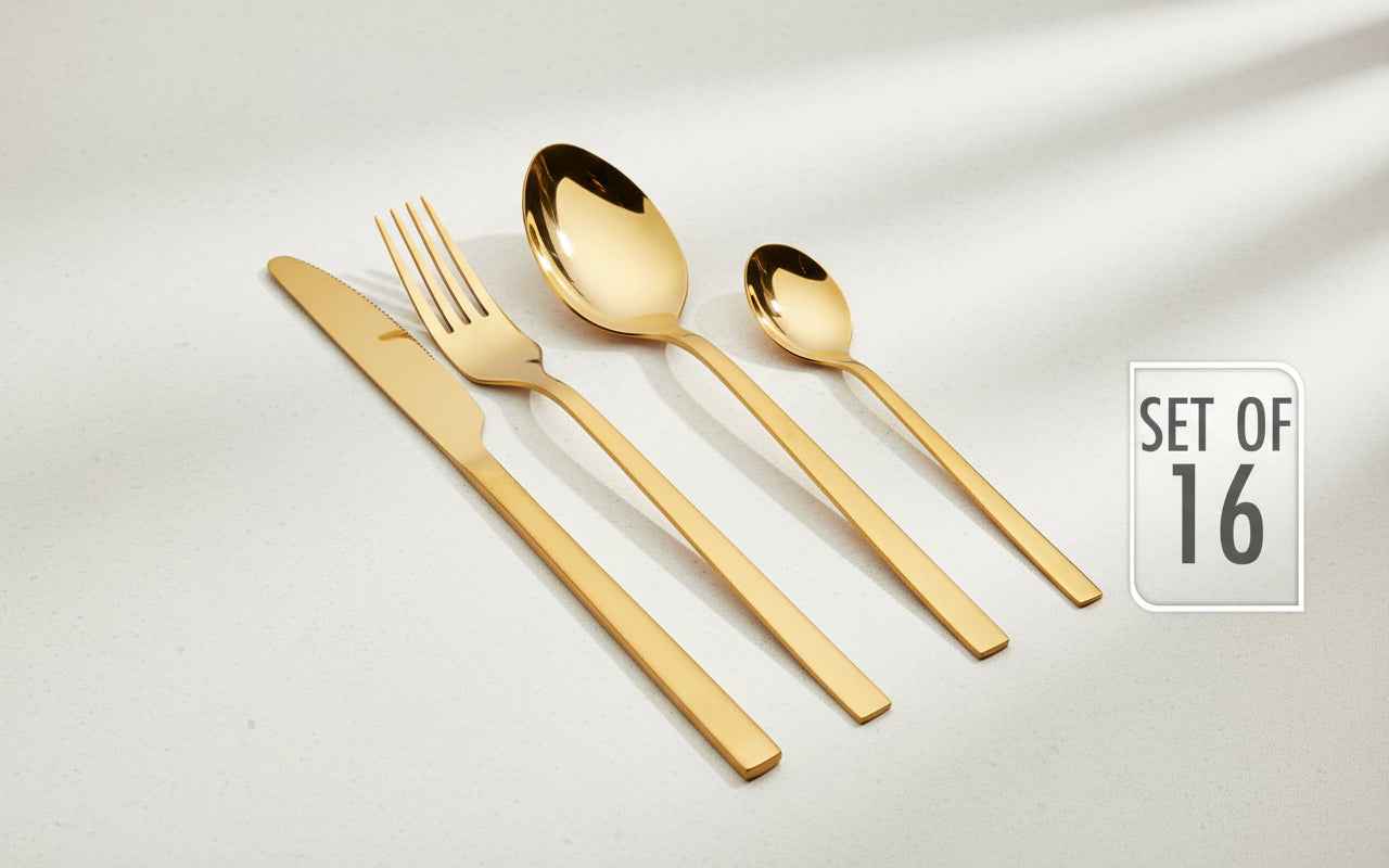16 teiliges Besteckset in Goldfarbe