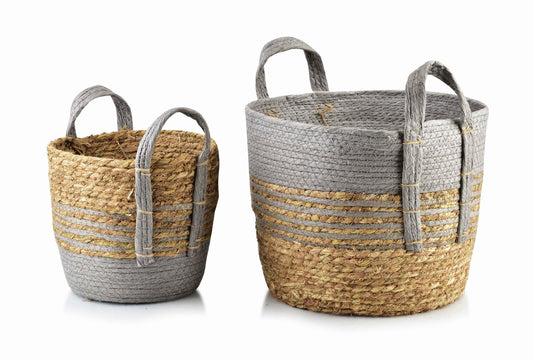Mondex Bali 2er Korb Set aus Seegras grau 33/24 cm