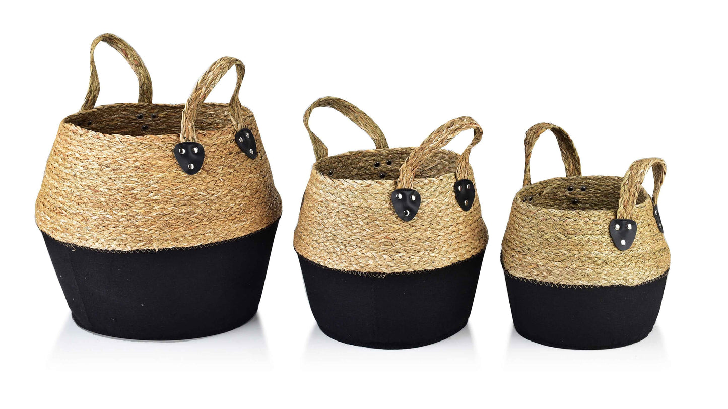 Bali 3er Korb Set aus Filz Seegras Schwarz/Natur - tinkie.de