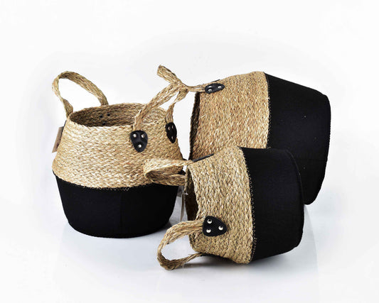 Bali 3er Korb Set aus Filz Seegras Schwarz/Natur - tinkie.de