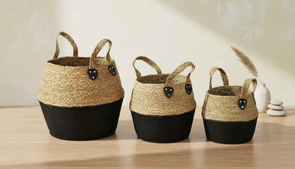 Bali 3er Korb Set aus Filz Seegras Schwarz/Natur - tinkie.de