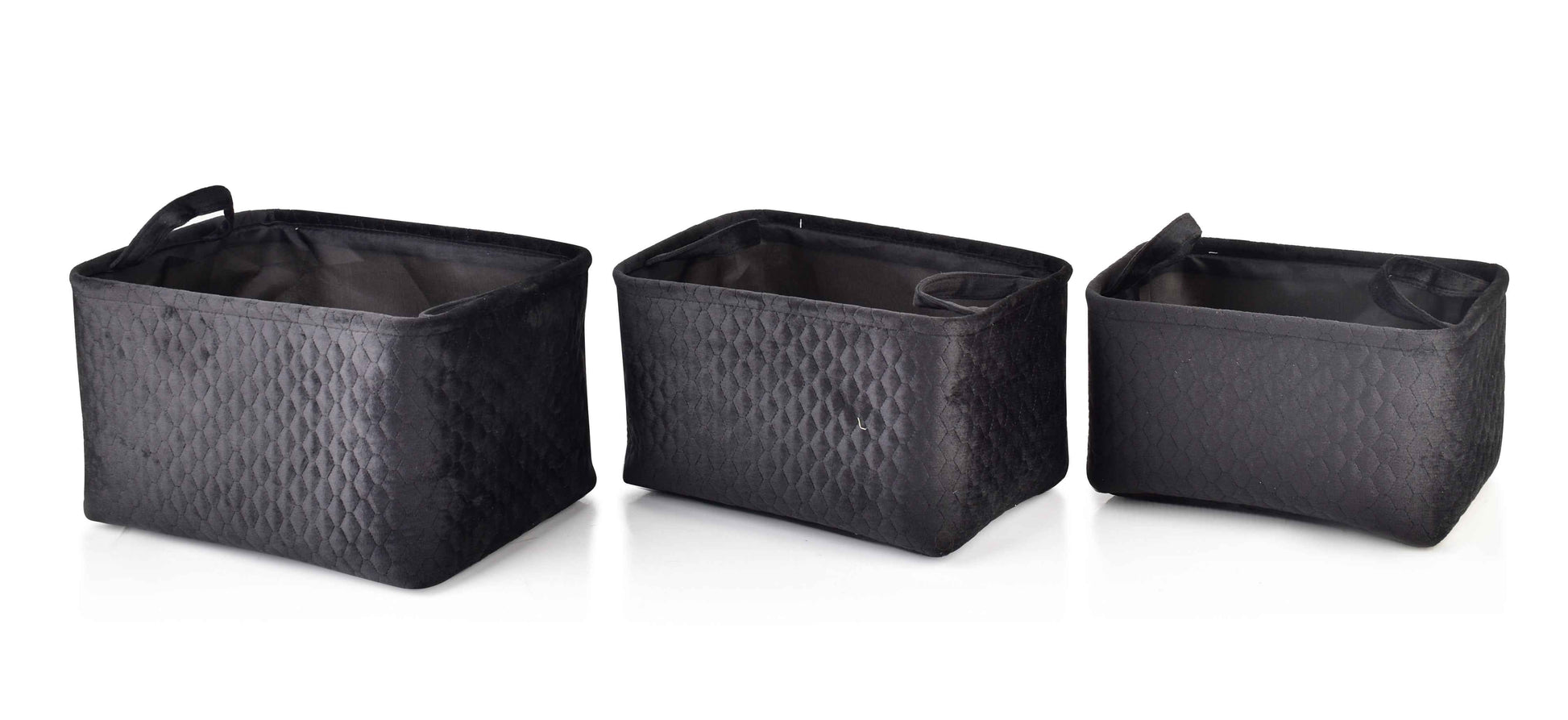 Mondex Sara Black 3er Set Aufbewahrungskörbe aus Velours Schwarz