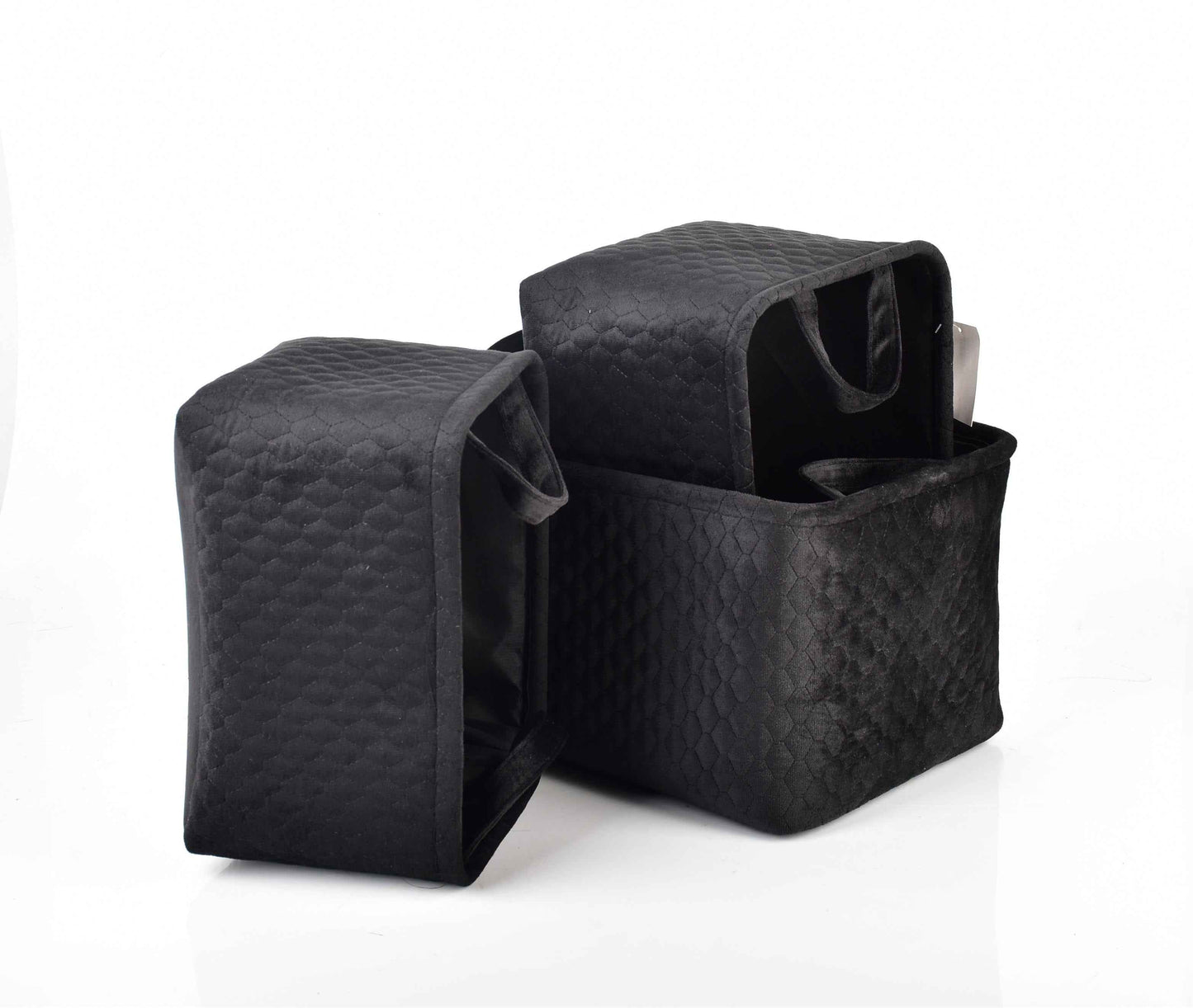 Mondex Sara Black 3er Set Aufbewahrungskörbe aus Velours Schwarz
