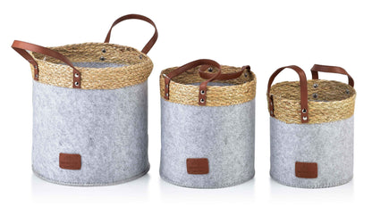 Amparo 3 teiliges Korb Set aus Filz Seegras Grau - tinkie.de