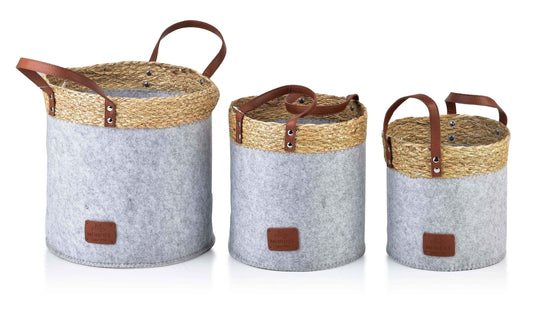 Amparo 3 teiliges Korb Set aus Filz Seegras Grau - tinkie.de