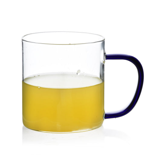 PETER BLUE Becher, 450 ml, Borosilikatglas, dunkelblauer Henkel – Seitenansicht
