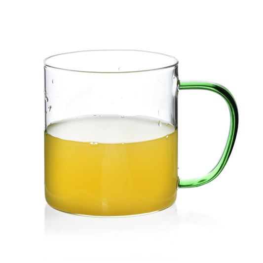 PETER GREEN Becher, 450 ml, Borosilikatglas, dunkelgrüner Henkel – Seitenansicht